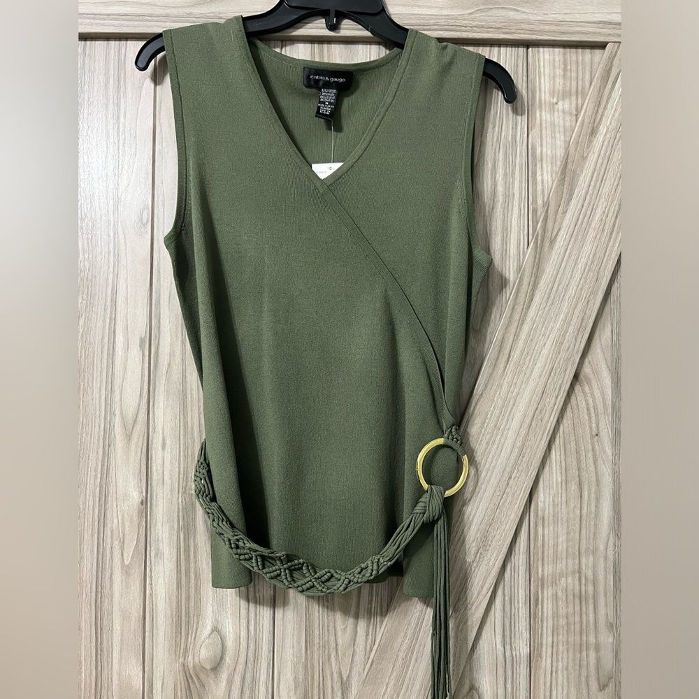 Olive Green Sweater Tank With Macrame Belt By Cable & Gauge Sz M